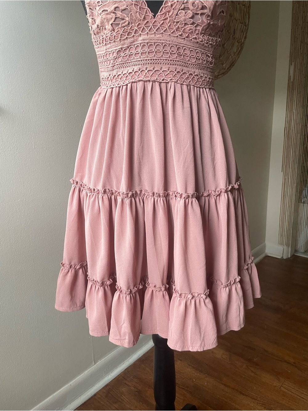 Hello Molly Blush Pink Lace-Trim Tiered Sundress - Picture 5 of 6
